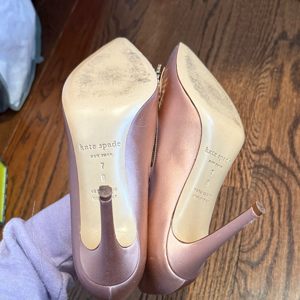 Kate Spade Shimmering Gold Heels with Crystal Bow - Picture 6 of 6